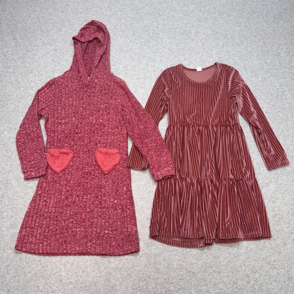 Shein Dress Bundle of 2 Girls 7Y Dusty Rose Ribbed Pullover Long Sleeve Velvet